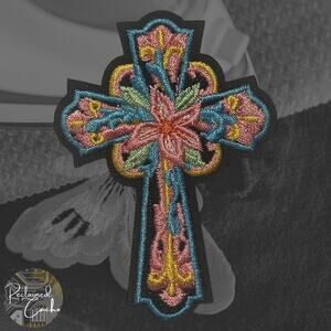 Multicolor Floral Cross Iron On Patch